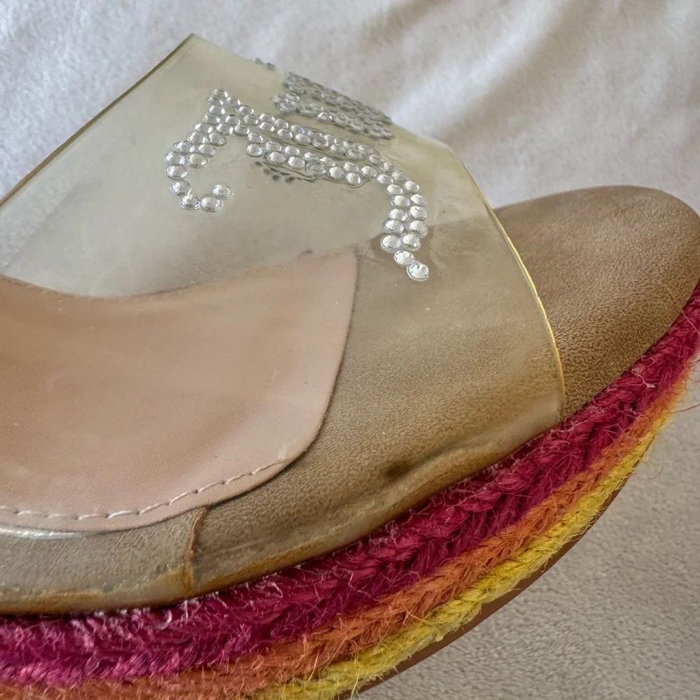 Juicy Couture Rainbow Espadrille Wedge Womens Sandals And Rhinestone Logo Sz 7.5
